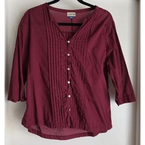 Madison Burgundy Pleated Front Tuxedo Blouse - Size L - Swiss Dot Cotton